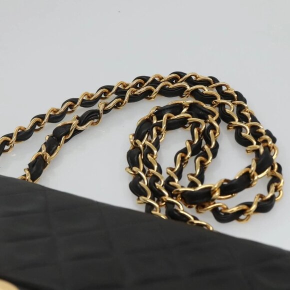 CHANEL Big Matelasse 34 Single Flap Chain Bag Lamb Skin Black CC Auth nb349AM - Picture 9 of 16